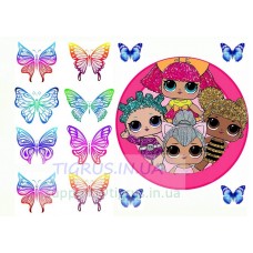 Вафельная картинка "Куколки ЛОЛ и бабочки"