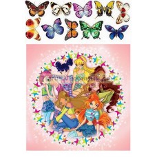Вафельная картинка "Винкс+бабочки"